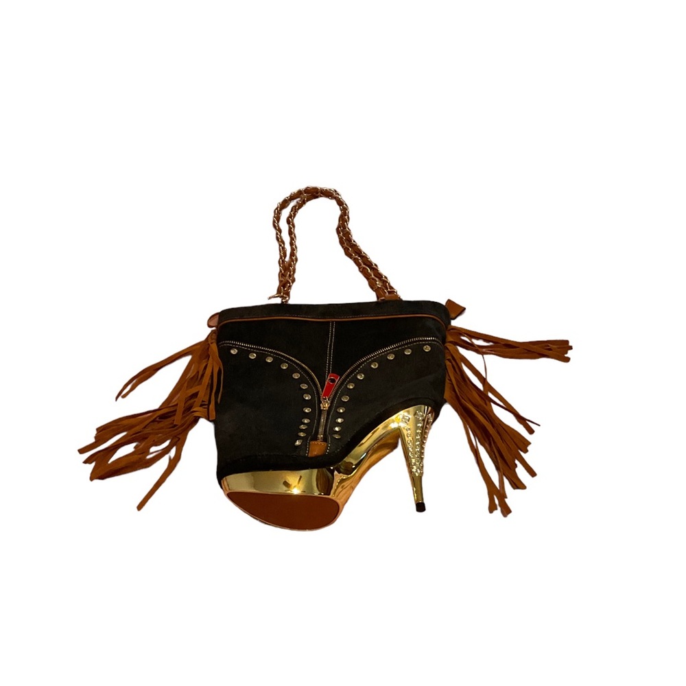 Stiletto Shaped purse with fringe and rhinestones